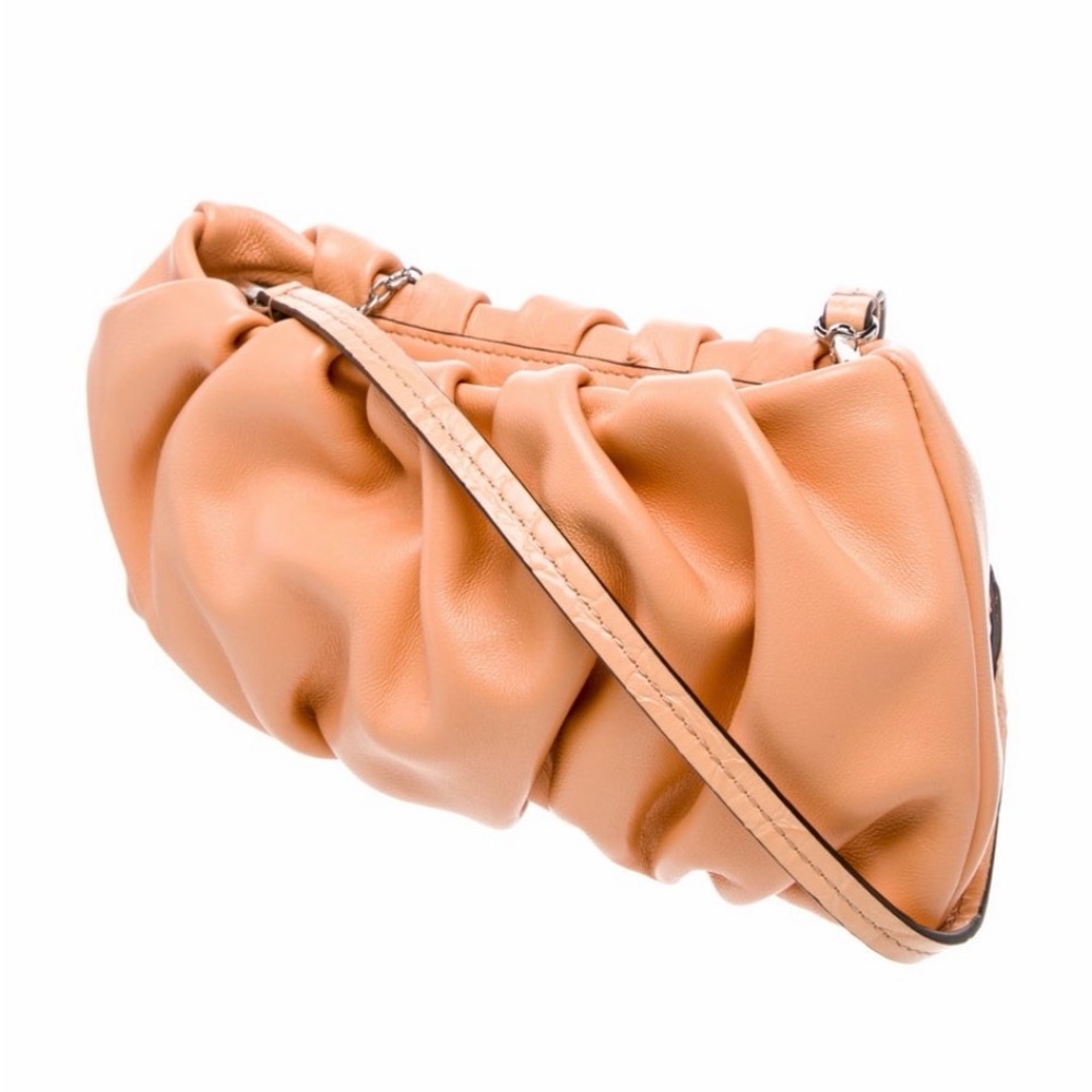 STAUD Peach-Orange Ruched Leather Wristlet / Shoulder / Clutch with Dust Bag - Picture 4 of 8